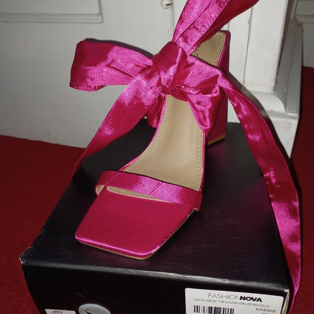 Hot pink satin ankle wrap sandals  size 6.5